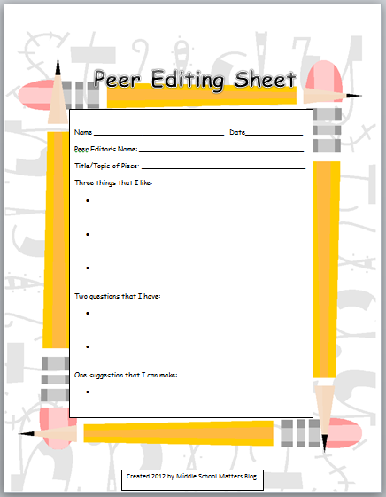 essay peer editing sheet